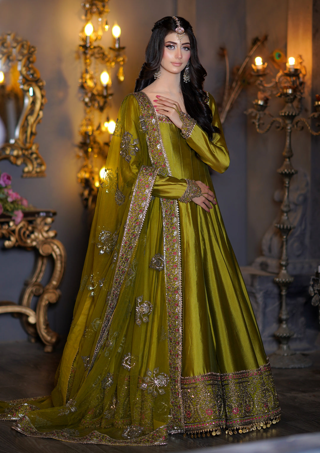 Kalidar Peshwas | Naina Lage | KKDP-004 OLIVE GREEN |