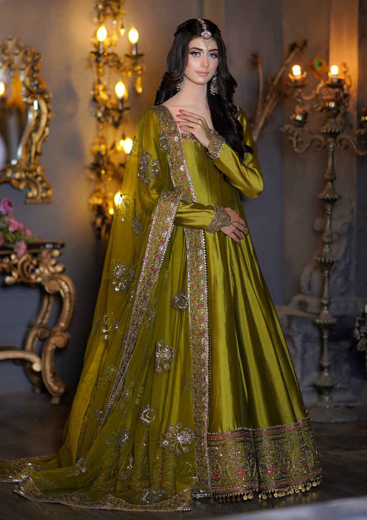 Kalidar Peshwas Unstitched | Naina Lage | KKDP-004 OLIVE GREEN |