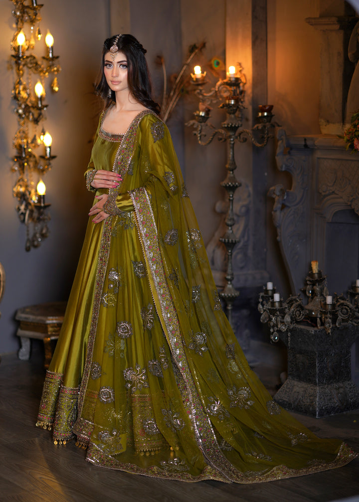 Kalidar Peshwas Unstitched | Naina Lage | KKDP-004 OLIVE GREEN |